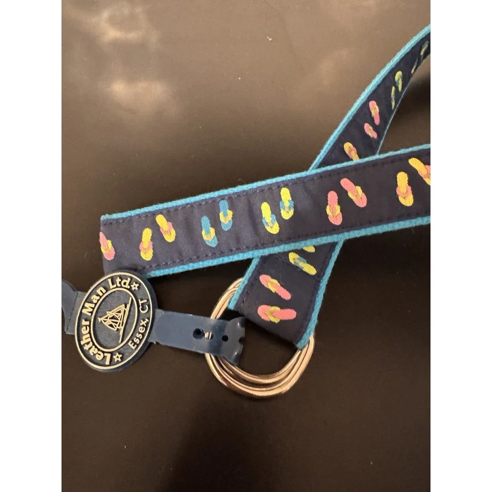 Leather Man LTD. Flip Flop‎ Motif Ribbon Belt Nylon Canvas Blue Sz XXS